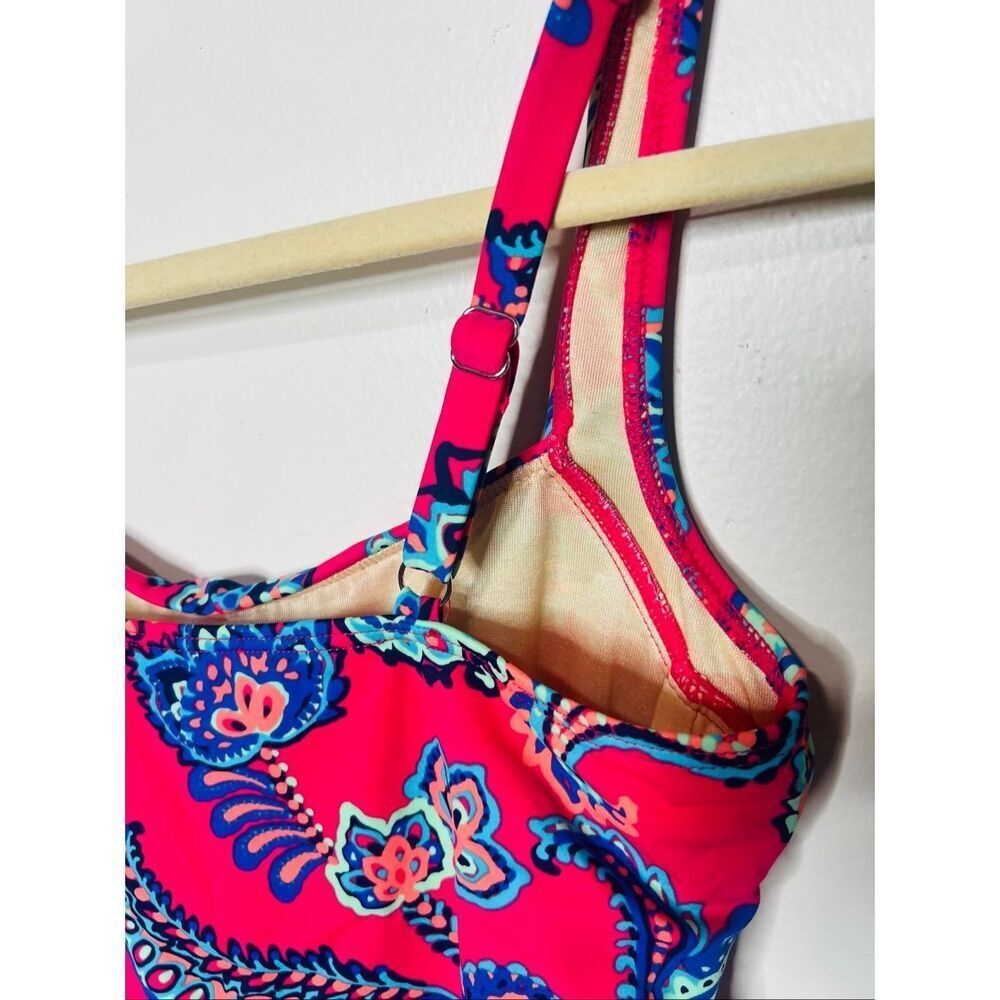 Talbots Hot Pink Paisley Tankini Top Side Ruching Size 8 Underwires No Padding - Picture 5 of 10